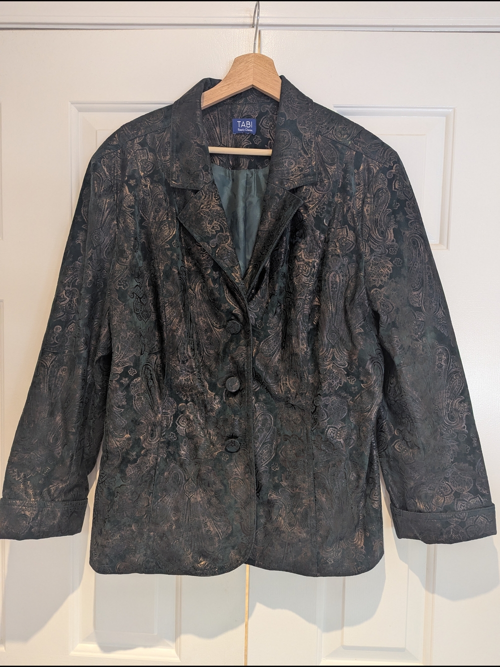 Vintage TABI Womens Dark Green Paisley Print Blazer Jacket Whimsigoth L/XL/XXL